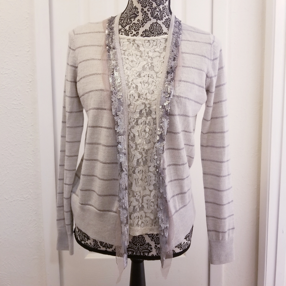 Ann Taylor Loft Sequin & Striped Open Cardigan